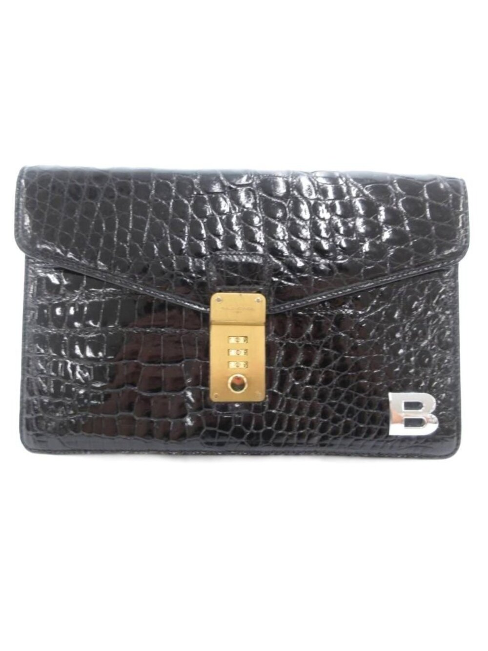 Balenciaga Clutch Second Croco Leather Logo Black
